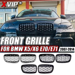 XVIP BMW X5 E70 X6 E71 2007-2014 용 올 블랙 프론트 범퍼 그릴 크롬 실버 다이아몬드 스타일 더블 듀얼 슬레이트 어퍼 그릴