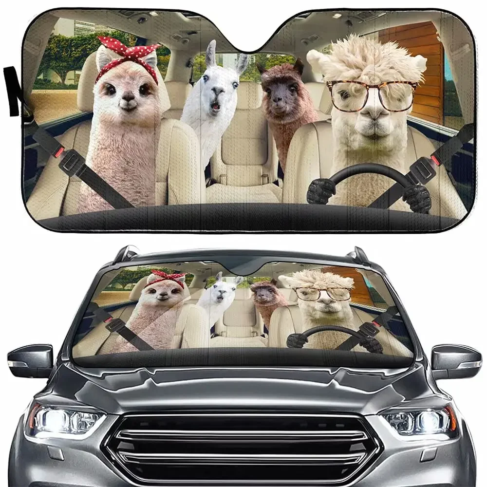 Gifta Llama Driver Auto Windshield Sun Shade,Llama Car Front Window Visor Animal Vehicle Sun Block Cover Heat Reflector Anti-UV