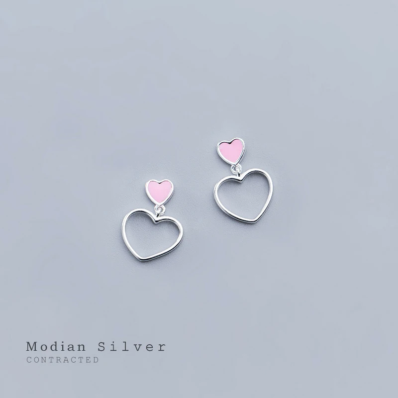 Modian 2025 New Romantic Enamel Hearts Drop Earring for Women Pure 925 Sterling Silver Dangle Earring Fashion Fine Jewelry