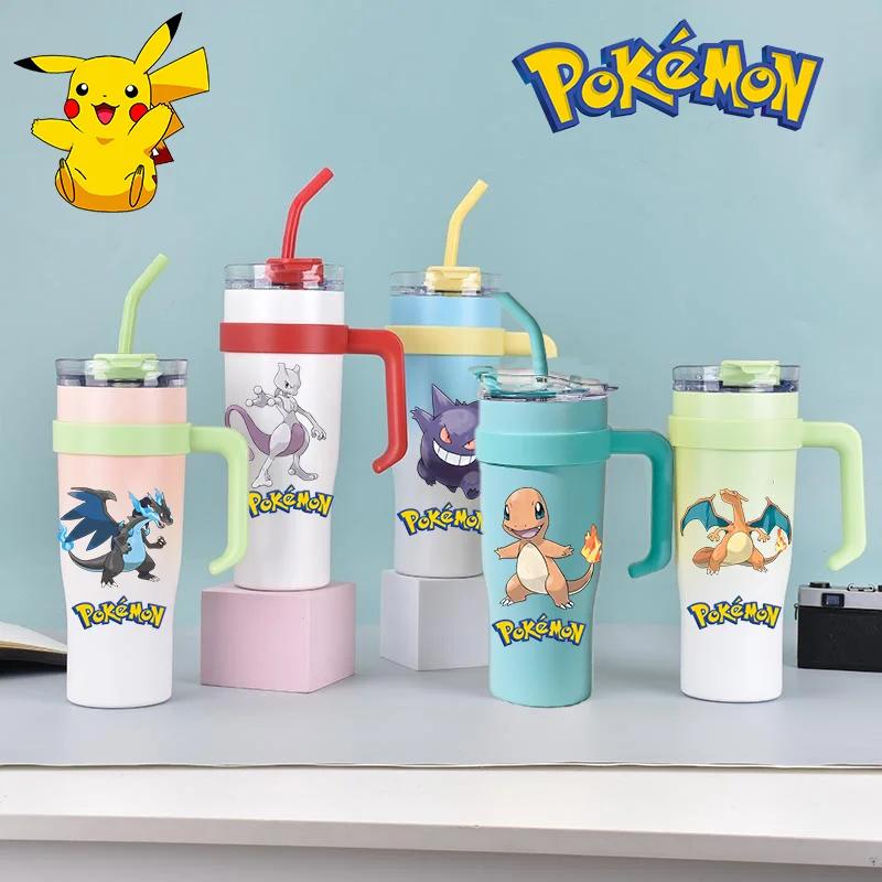 

Pokemom Pikachu Johnny Turtle Spray Fire Dragon 1200ml Adult Large Capacity Cartoon Portable Car Stainless Steel Ice King Cup