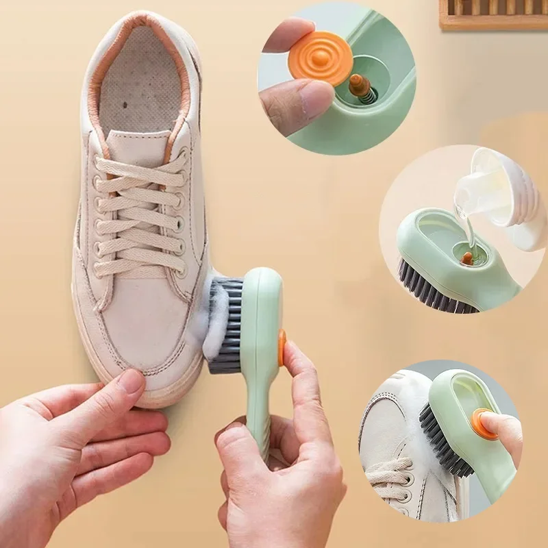1/2pcs Ultifunctional Automatic Liquid Fill Shoe Brush Soft Bristles Deep Cleaning Household Laundry Clothes Compact Shoe Brush