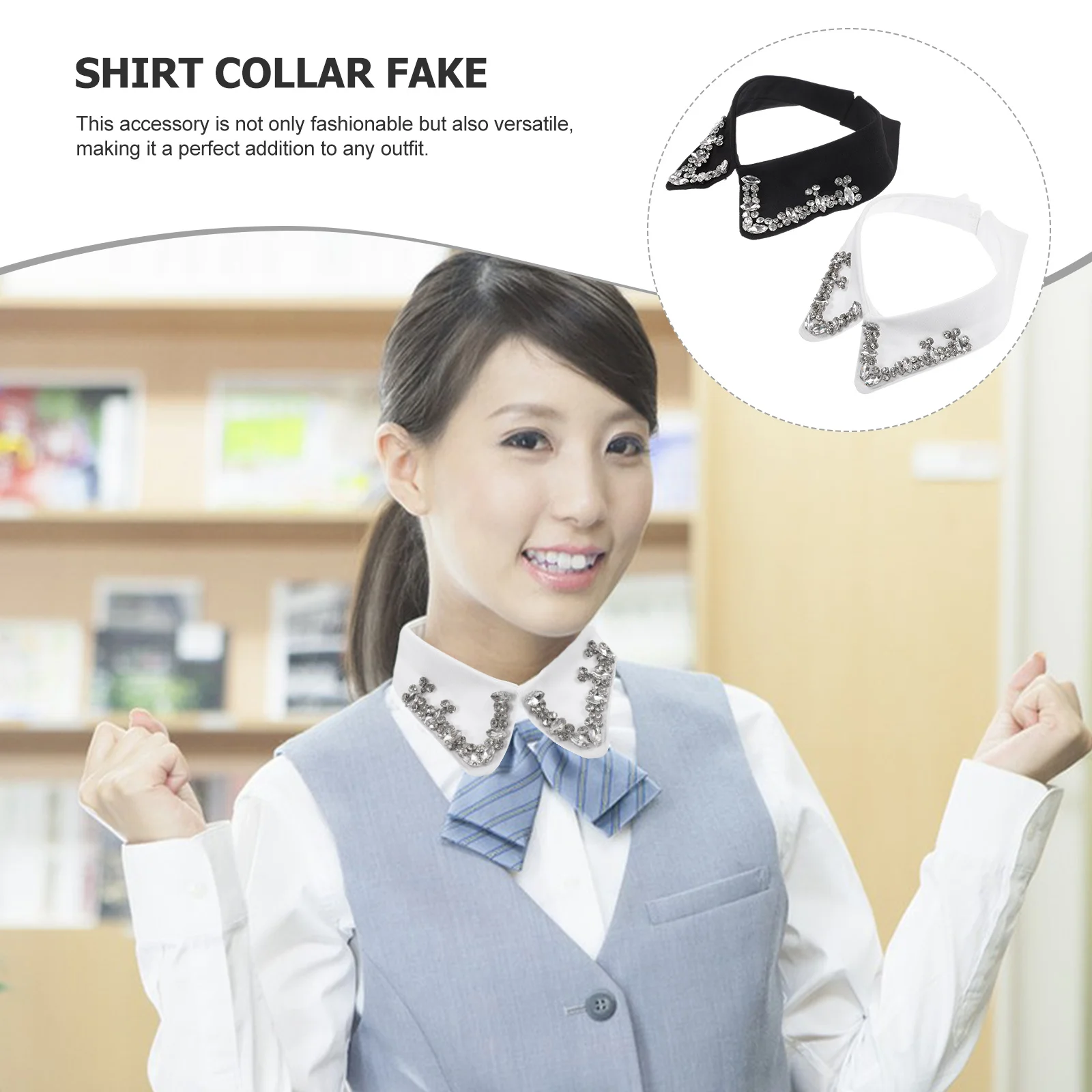 2Pcs False Collar Women Fashion Detachable Collar Rhinestone Blouse Shirt Accent Unique Outfit Enhancer Daily Wear Elegant Style
