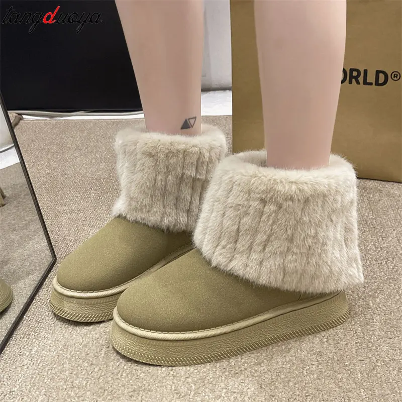 New fashion Winter Boots for Women New Faux Fur Ankle Boots Thick bottom anti slip women\'s shoes Ladies Casual Flat Short Boots