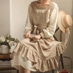 1PC French Pastoral Florist Artsy Cotton Linen Vintage Apron Kitchen Baked Nordic Solid Color Ruffled Apron