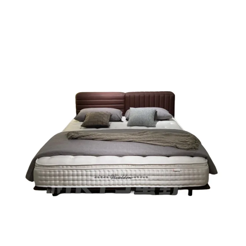 

Minimalist, light luxury, leather, burgundy, checkered, large bed, villa, niche, modern
