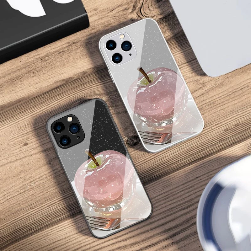 Crystal Apple Pink Purple For IPhone 16 Pro Max 15 Pro 14 13 12 Mini 11 XS M Ax XR 7 8 Plu SE 2022 Tempered Glass Phone Case - Image 5