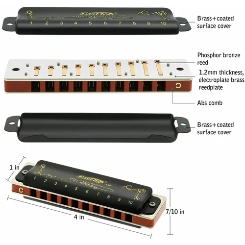 Imagen 2 del producto EASTTOP armónica Blues polifónica 10 22 24 agujeros clave de C G regalo de Navidad para niños