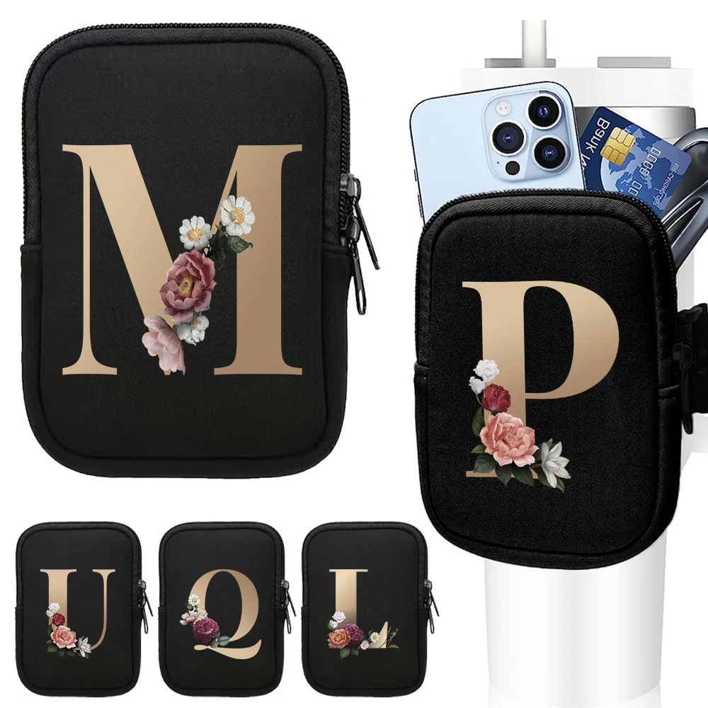 

Water Bottle Pouch for Stanley Cup 40oz/20oz/30oz Water Bottle Golden Letter Series Tumbler Bag for Cards Keys Wallet Earphone