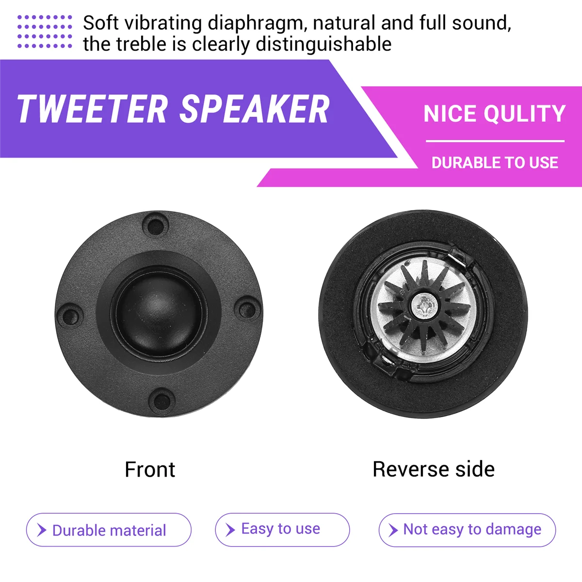 A66I 2Pcs Tweeter 1.5Inch 6Ohm 30W Dome Silk Film Tweeter Hifi Treble Speaker Audio Loudspeaker with Heatsink