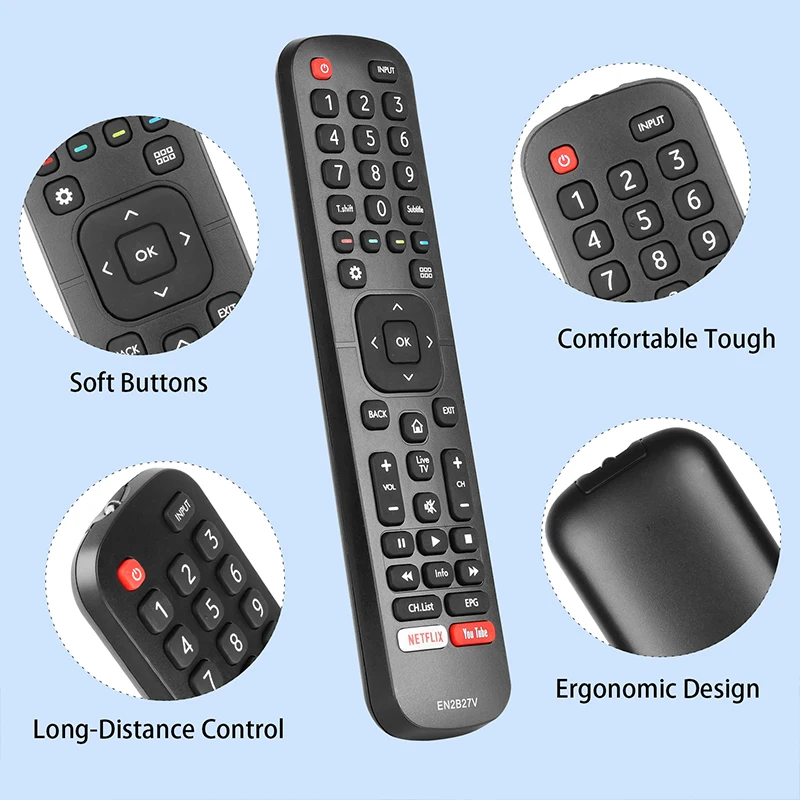 EN2B27V Remote Control For Hisense TV H40K311 50R5 55R5 58R5 65R5 Replacement Controller With NETFLIX YouTube Button