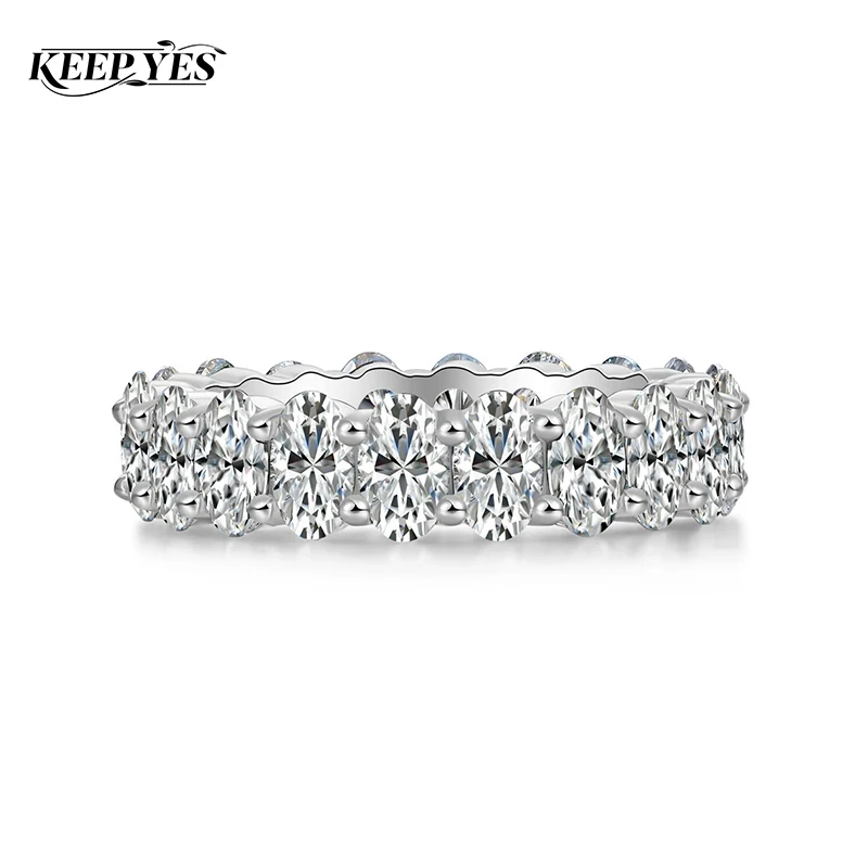 KEEP YES 3*5mm Full Real Moissanite All 6.9ct Wedding Band for Women Men Oval Cut Diamond Engagement Rings 925 Sterling Silver