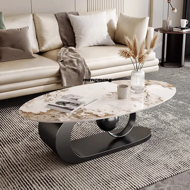 

Italian Minimalist Sintered Stone Coffee Table Nordic Luxury Living Room Center Oval-shaped Design Home Furniture Meas
