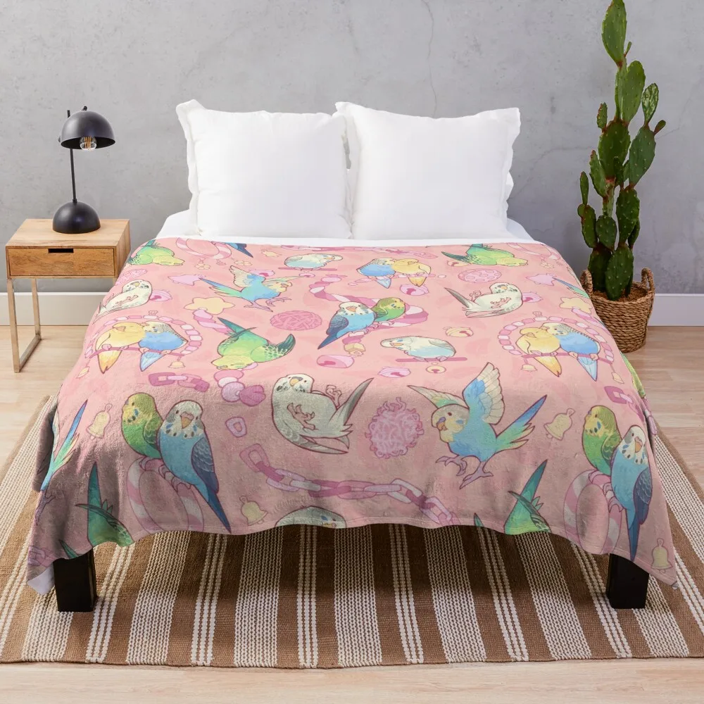 Budgie bunch cotton candy flavored Throw Blanket For Decorative Sofa Flannel Fabric Blankets