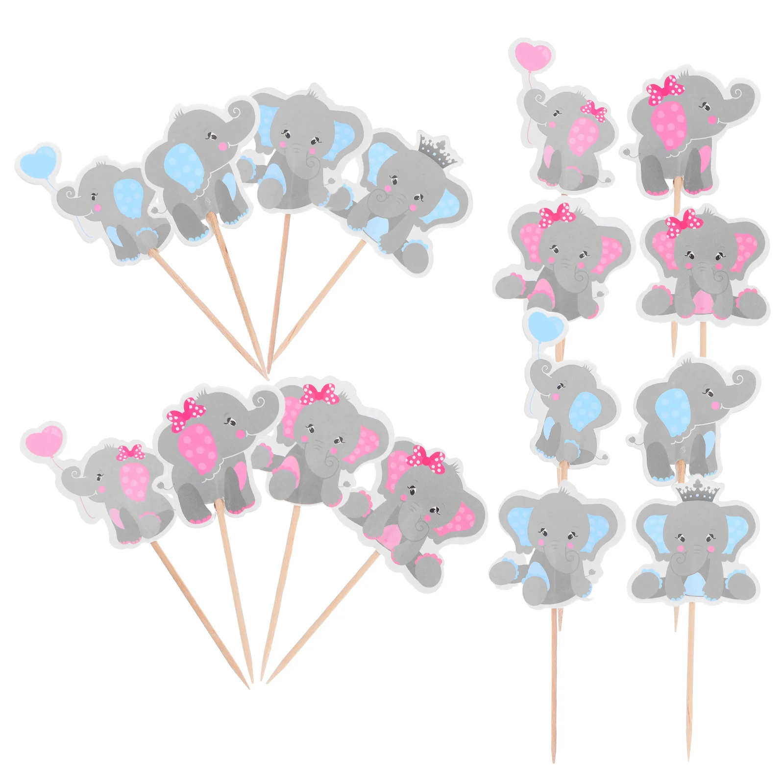 

48 Pcs Baby Cake Toppers Elephant Decorations Gender Reveal Party Supplies Boy Girl Cupcake Bamboo Animal Cake Decor Happy