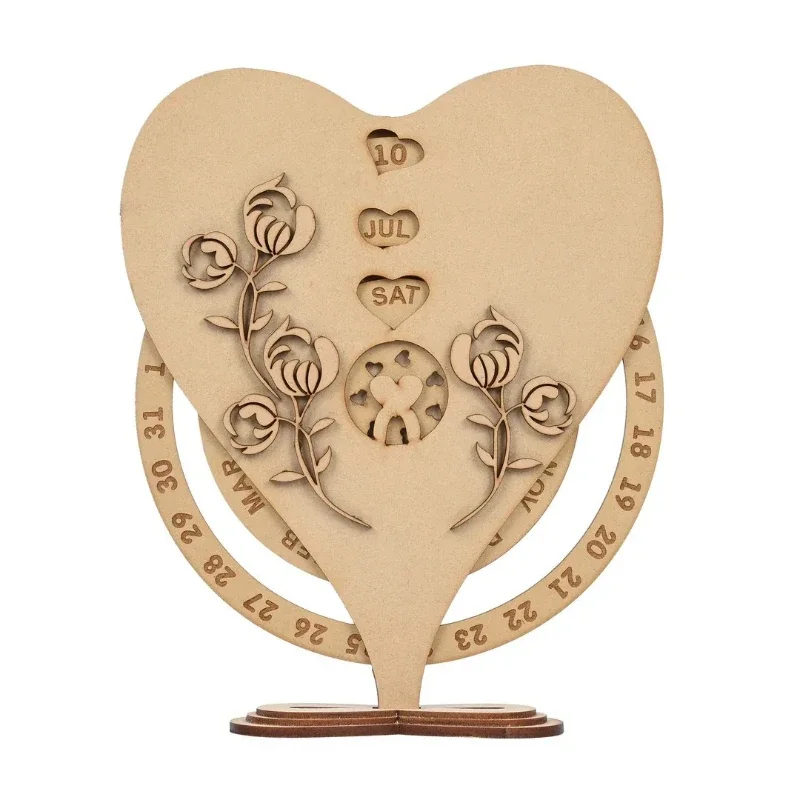 Heart-shaped wooden countdown calendar couple anniversary table decoration gift amazing quality desk calendar