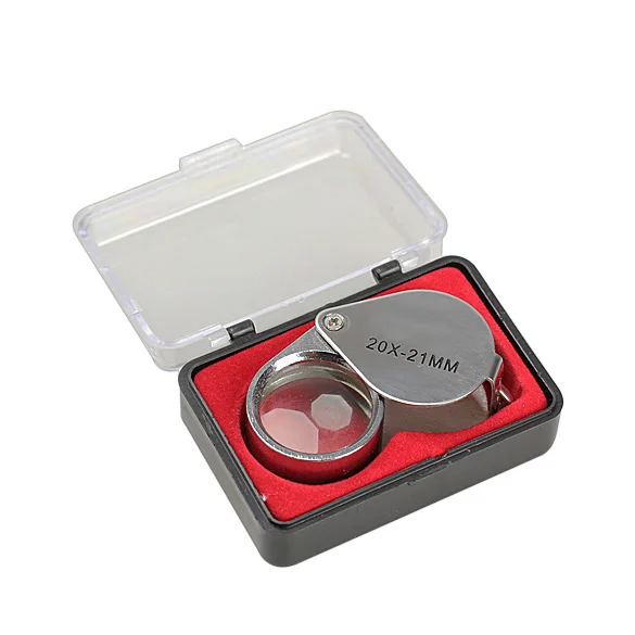 

20X Lens Jewelry Magnifier with Metal Construction and Optical Glass Silver Jewelers Magnifying Glass Mini Magnifier Plastic Box