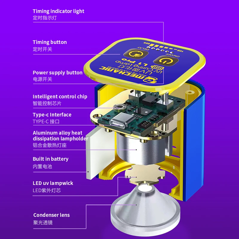 UV Curing Lamp MECHANIC L1 Pro Green Oil Fast Solidification for Mobile Phone Motherboard Repair Rechargeable Ultraviolet Light