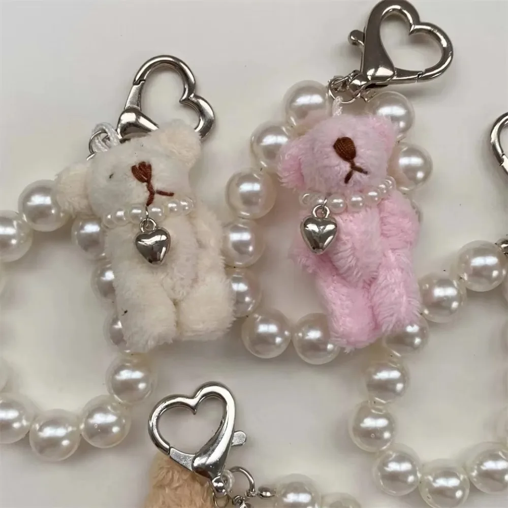 Nette Imitation Perle Plüsch Teddybär Handy Kette Hängen Ornament Handtasche Anhänger Puppe Anhänger Geschenk Schlüsselbund Frauen Mädchen