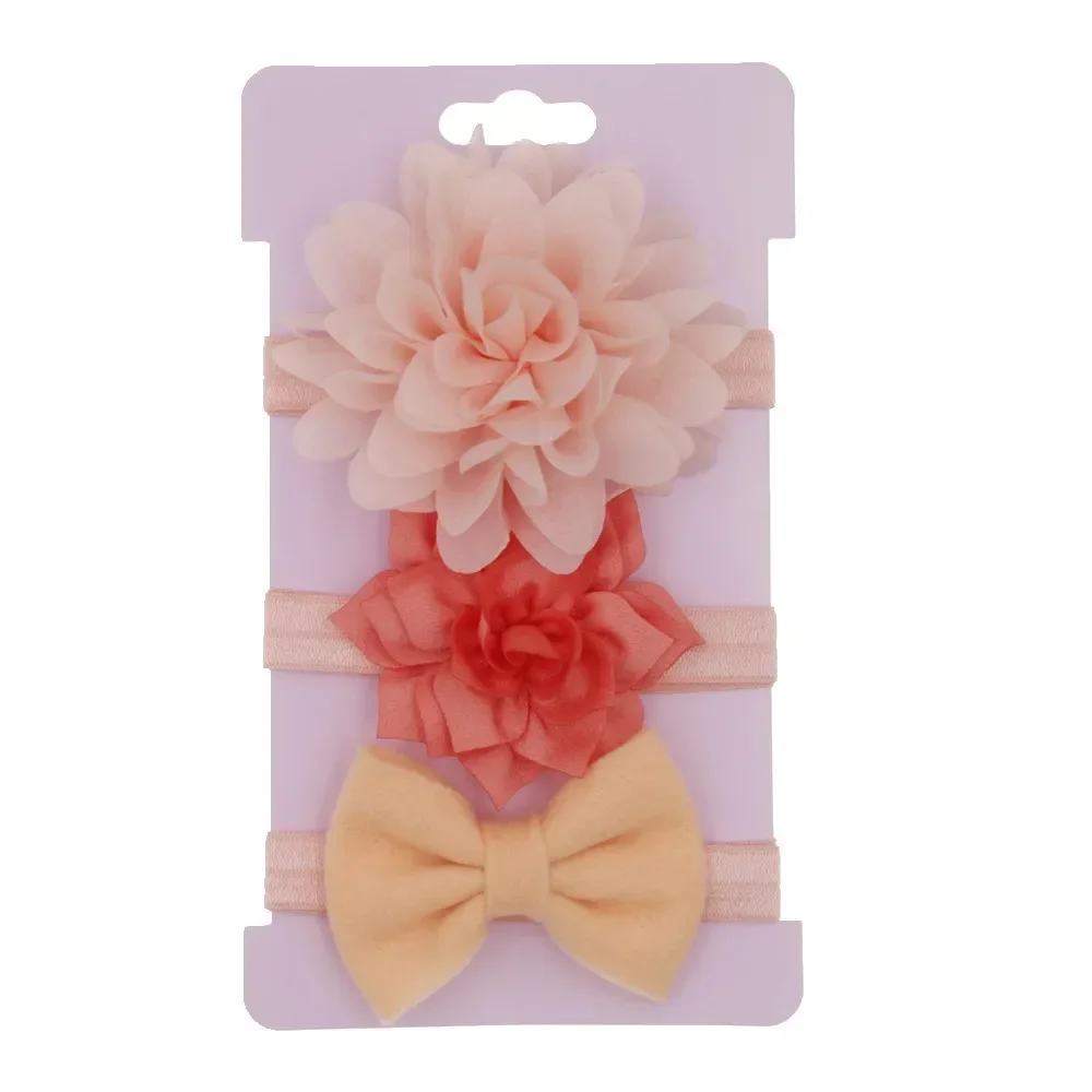 Cute 3pcs/lot Baby Girls Big Chiffon Flower Felt Bows Headbands Lotus Elastic Newborn Kids Hair Accessories Set Photo Props