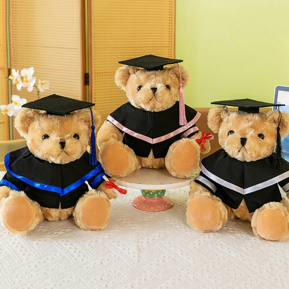 Bachelor Hat Doctor Cap Graduation Bear Doll Academic Dress Soft Bachelor Bear Plush Toy Cute Stuffed Bear Animal Doll