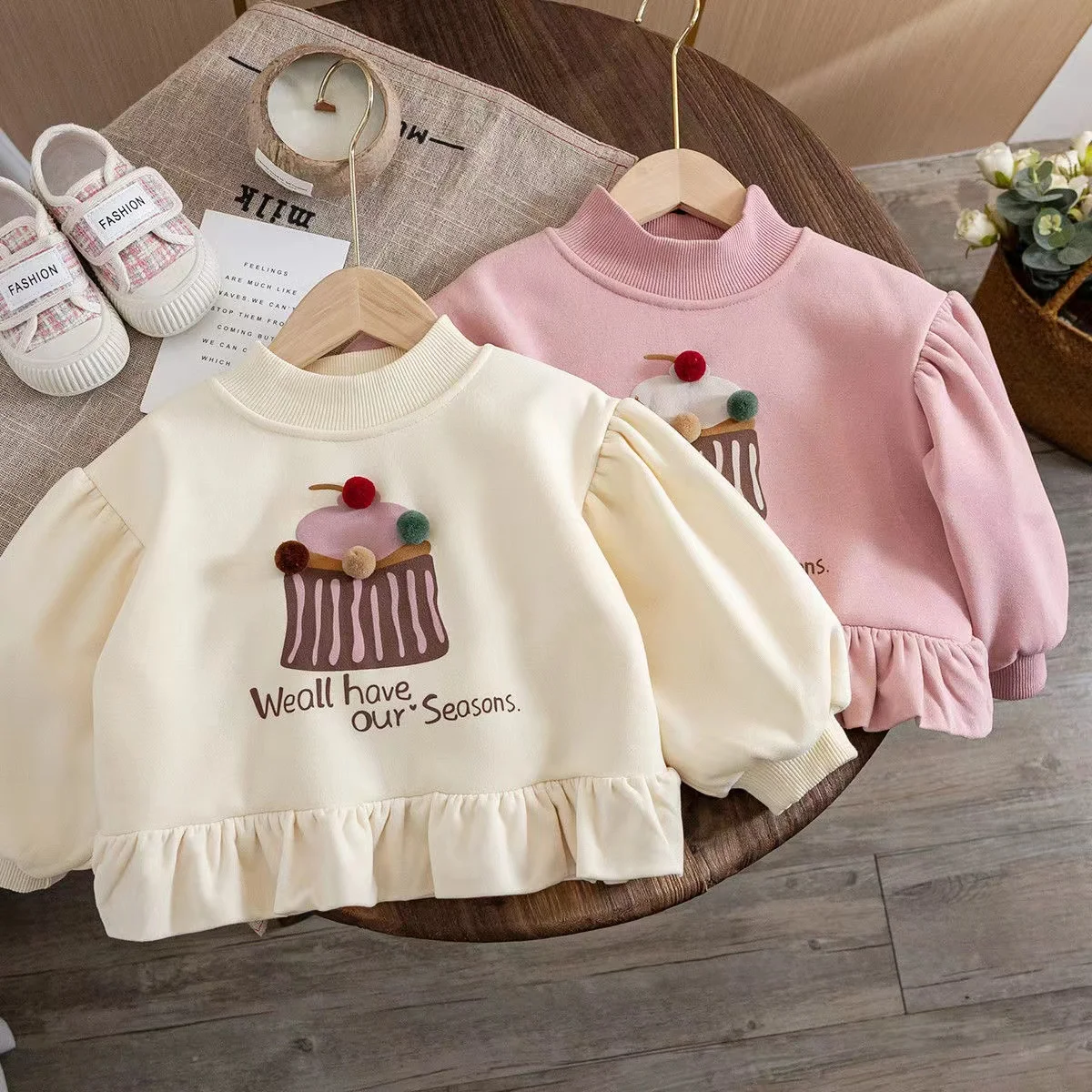 Baby Girls Velvet Sweatshirt Kids Cartoon Hoodies Toddler Outerwear 2024 Fall Winter 1 To 6Yrs Children\'s Clothes Korean Style