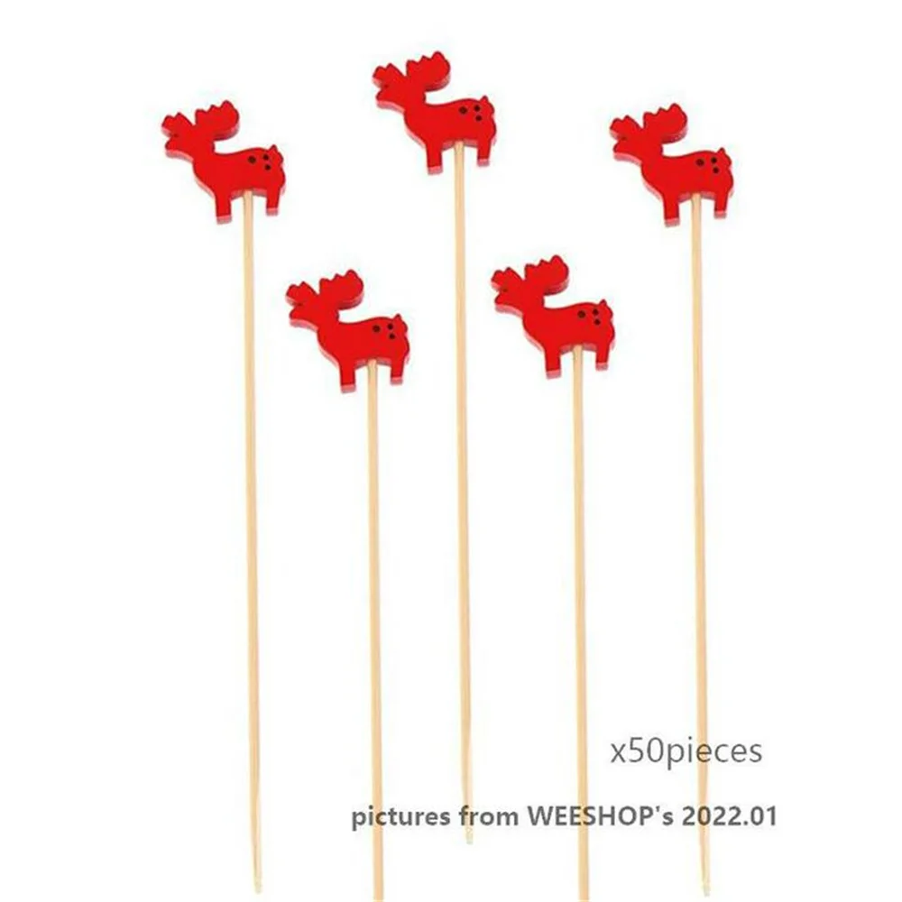 Nieuwe Kerst Bamboe Spies Cocktail Picks Cupcake Topper Wegwerp Voedsel Dessert Tandenstokers 2025, Nieuwjaar Benodigdheden Navidad