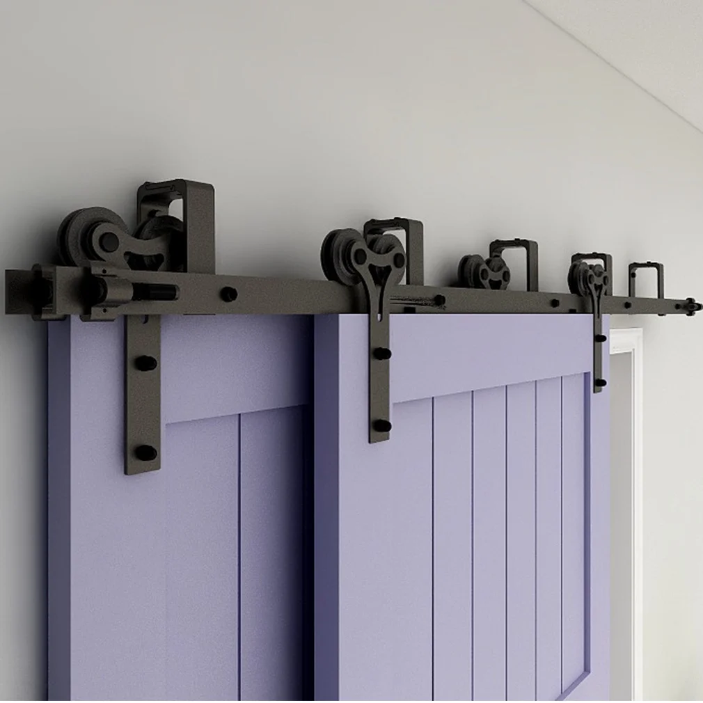 

121-487 см двухдорожечный комплект фурнитуры для дверей сарая из черной углеродистой стали для двойных дверей (Y-образной формы)