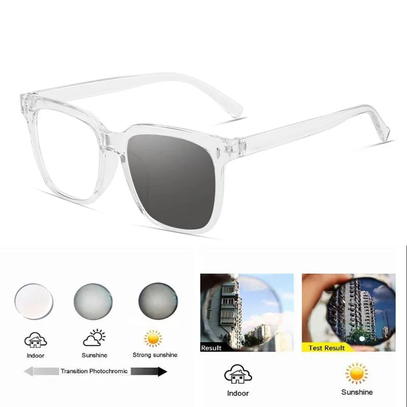 Klare Quadratische Photochrome Myopie Brille Männer Frauen Fertig Rezept Kurzsichtige Gläser Outdoor Verfärben Fahren Brillen – Detail 5