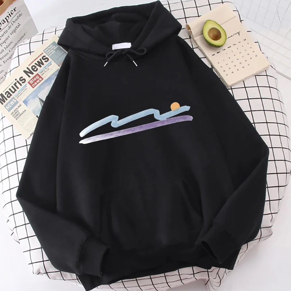 Abstract Wave Sun Hoodie Sweatshirt Artistic Line Pattern Trendy Casual Loose Long Sleeved Fashionable Comfortable Cloth Tops