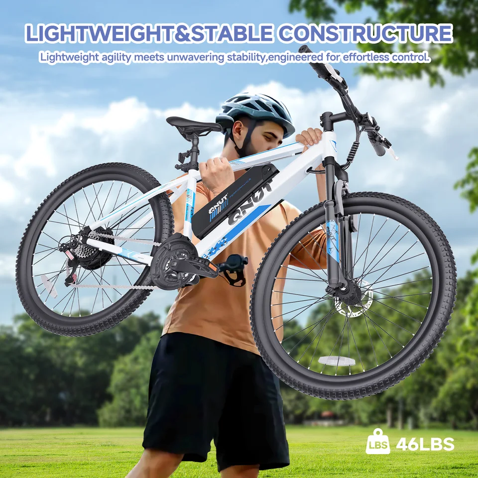 QNUT 26 Inch Adult Electric Mountain Bike, 21‑Speed Gears 1000W Peak Motor, 20MPH Max Speed E‑Bike, 36V 10.4Ah Removable Lithium Battery, Off‑Road & City Commuting Electric Bicycle for Men Women Daily Outdoor Riding image 6
