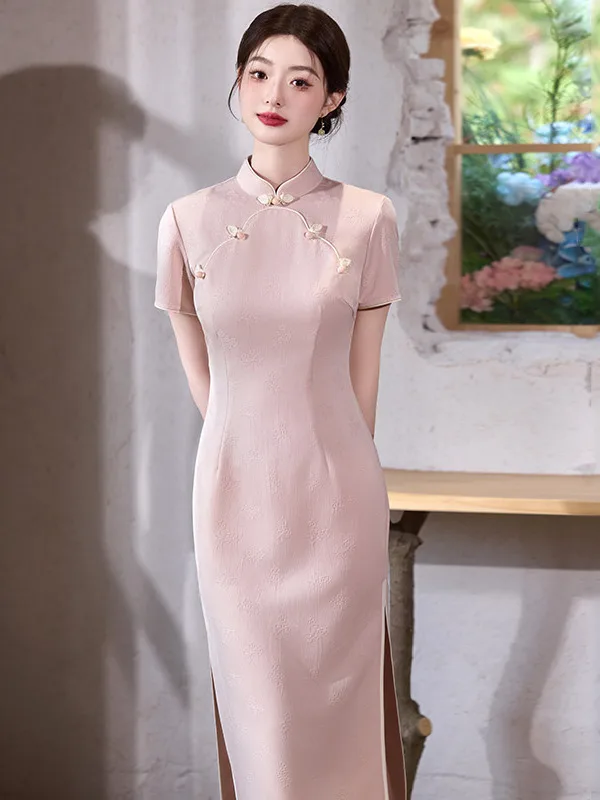 

Розовое женское платье в стиле ретро с длинным рукавом, повседневное, для летнего сезона, из дышащего полиэфирного волокна