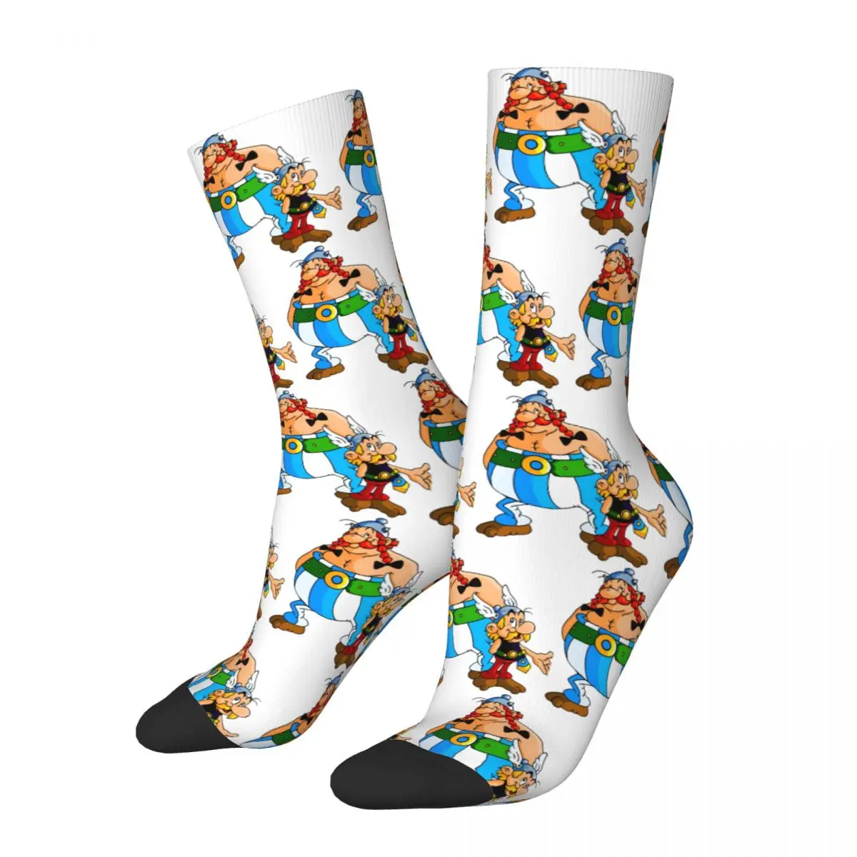 Casual Funny Cartoon Animation Skateboard Socks Asterix And Obelix Polyester Crew Socks for Unisex Non-slip