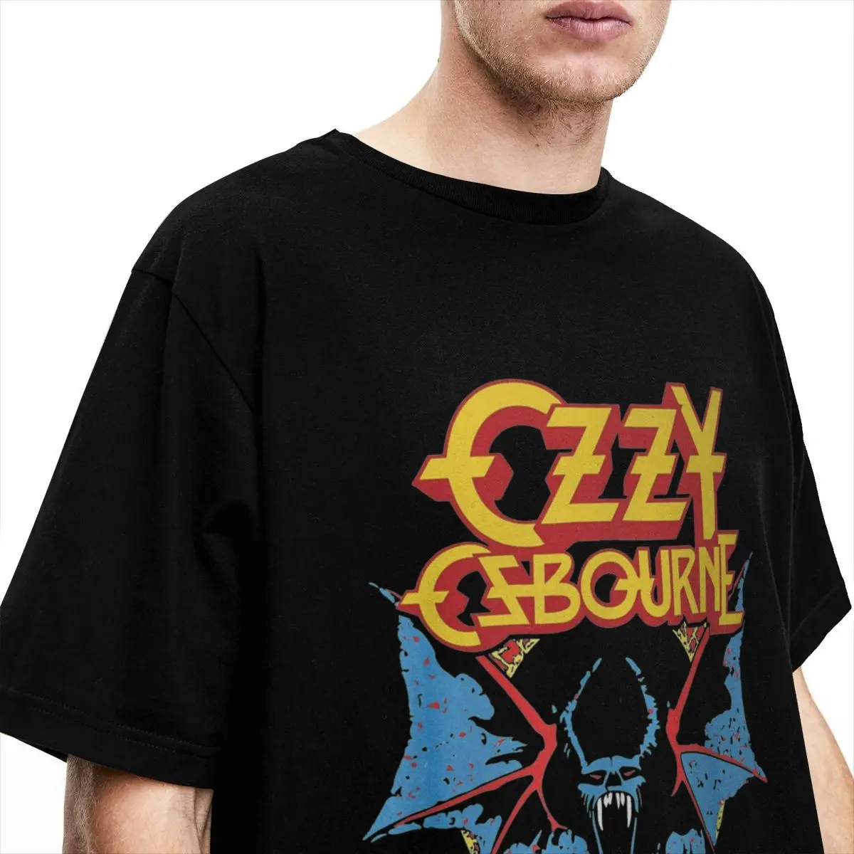 Retro Bat Rock Crazy Ozzy Osbourne Metal Band Shirt Merchandise for Men Women Pure Cotton Novelty Tees Short Sleeve Clothes