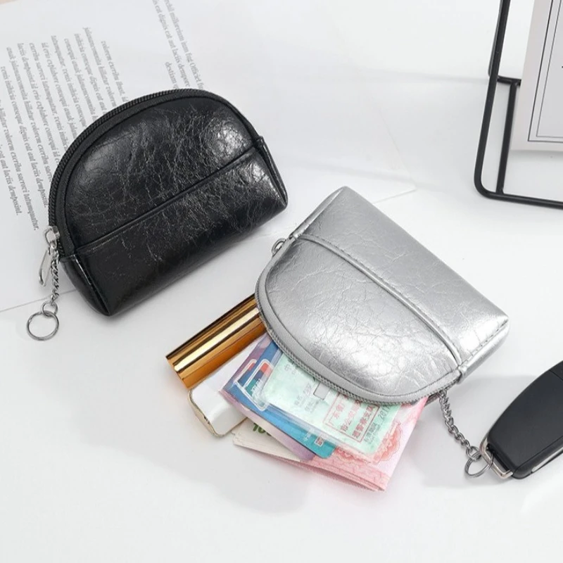 

Silver Black Women Coin Purse Cute Small Wallet Mini Leather Key Holder Zipper Money Bag