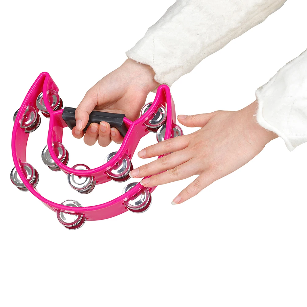 Orff Double Hand-Cranked Tambourine With Bell Piece Hand Rattle Musical Instrument Stainless Steel Double-Layer Hand Rattle