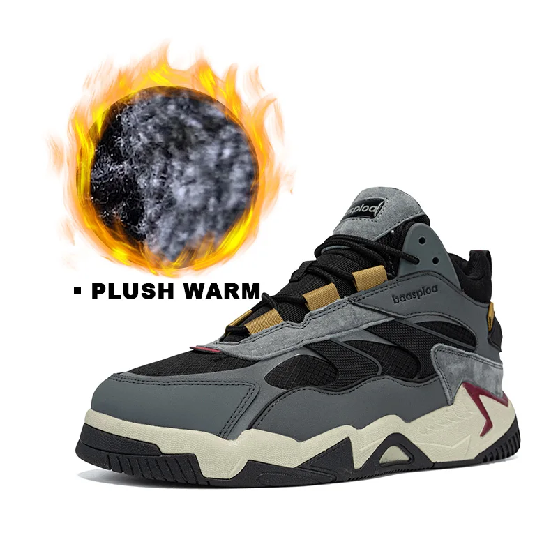 

Baasploa Men Cotton Sneakers Winter Plush Warm Casual Sneakers Male Fashion Comfort Water-Repellent Slip-Resistant Walking Shoes