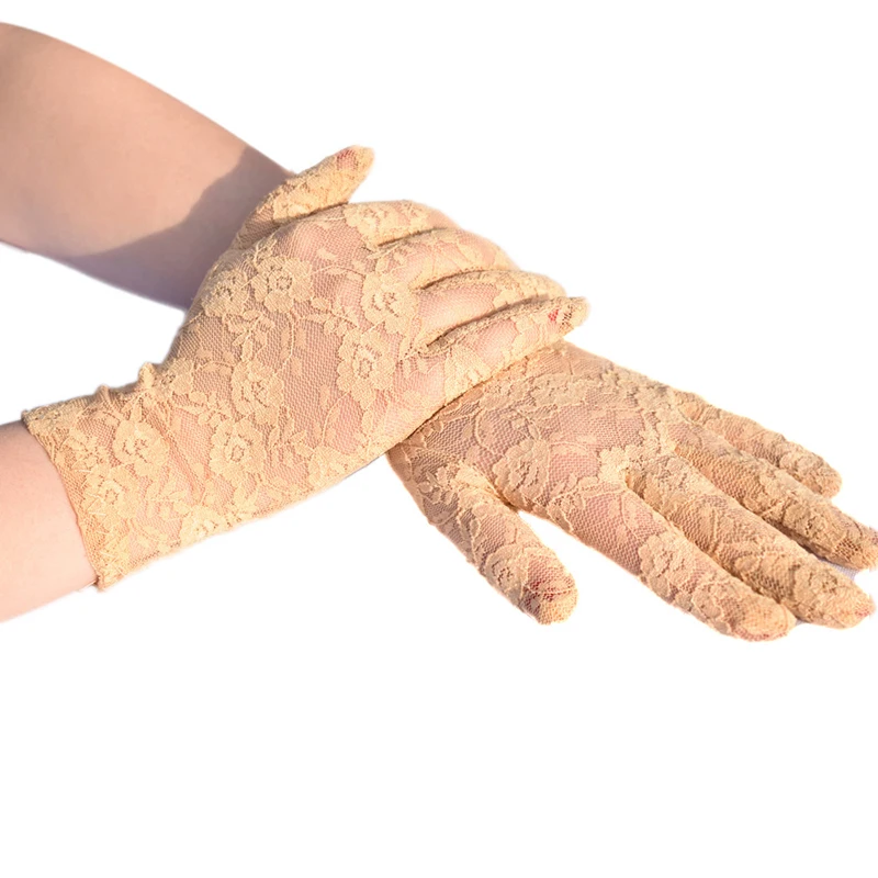 1Pair Sexy Lace Driving Gloves Women Summer Uv-proof Breathable Sunscreen Full Fingers Mitten Vintage Floral Wedding Party Glove