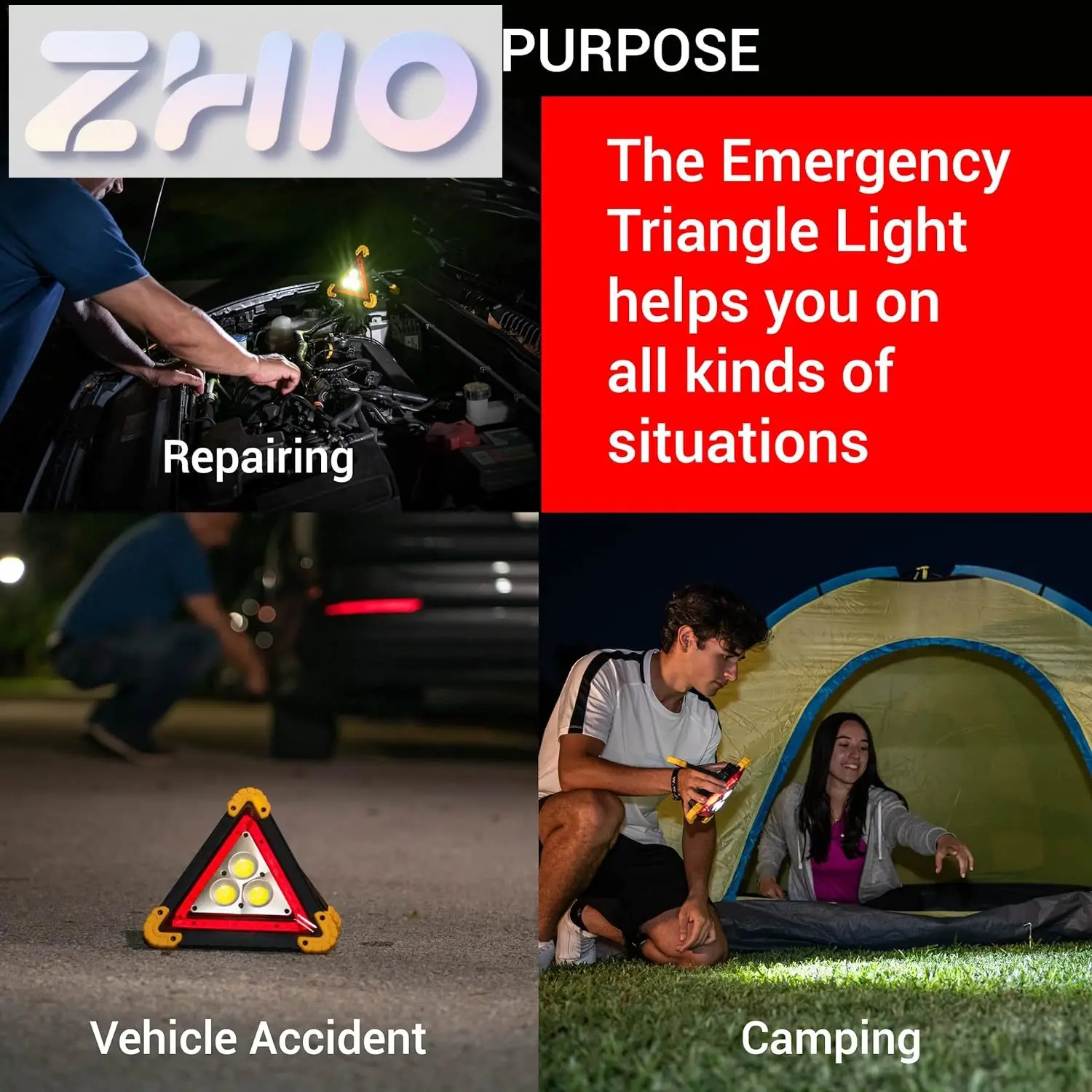 Fit Emergency Rechargeable LED Triangles Warning Lights for Cars, Signal Light with USB for Vehicle Truck Accident Repairing Haz