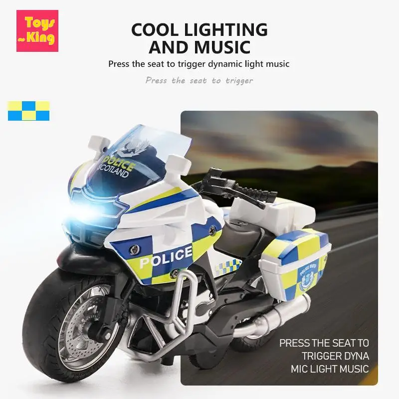 1/14 Motorcycle Model With Light And Music Alloy Pull Back Children's Toys Men's Locomotive Motorcycle Police Car New Years Gift