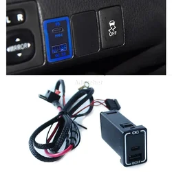 Car Dual USB Charger Socket Fast Charge Adapter QC3.0 Type C Power Outlet Switch for Toyota Rav4 Prado 150 Corolla Hilux 2020