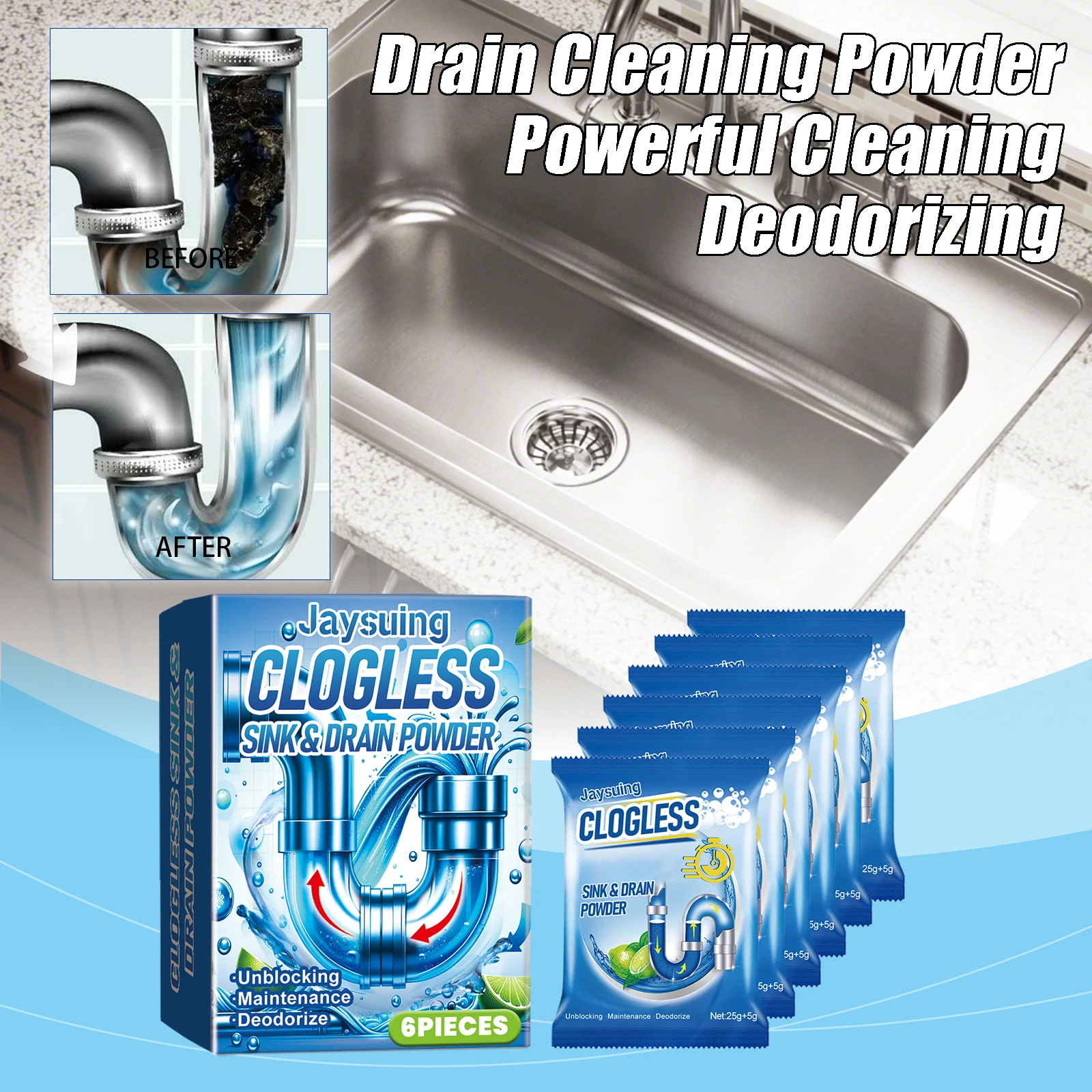 

Порошок для очистки дренажа, дезодорирующий порошок для дренажных труб, кухонные канализационные трубы, средство для удаления каналов, предотвращение засорения, дноуглубление труб