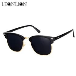 Leonlion-óculos de sol com lentes polarizadas, modelo meio aro, unissex, com proteção uv400, marca clássica, designer retrô