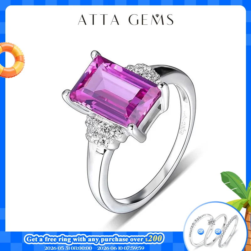 

ATTAGEMS Purple Sapphire Sterling Silver Ring for Women 3.2 Carats Created Sapphire Baguette Cut Special Sapphire Classic Design
