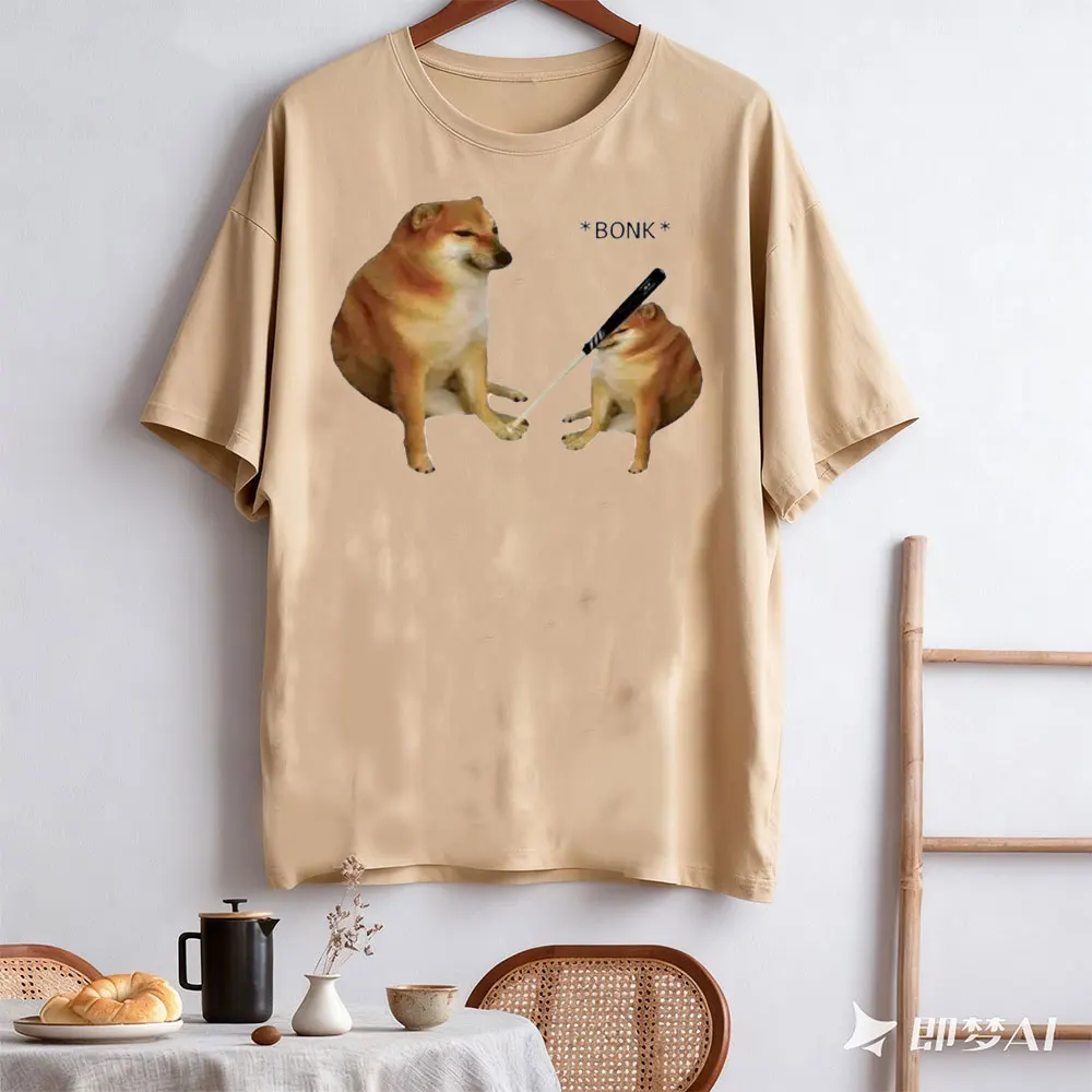 Cheems Doge الرجال متعة تي شيرت مطبوع الصيف قصيرة الأكمام موجة البخار فستان مُزين بطباعة جماليات الفنون البصرية عادية للجنسين تيز