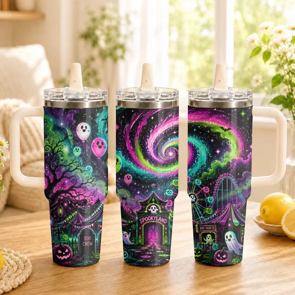Neon Cemetery Cosmos Vacuum Flasks 40oz Stainless Steel Insulated Tumbler Leakproof Vacuum Travel Mug Portable Coffee Cup
