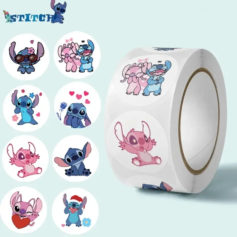 500pcs Stitch Stickers Anime Seal Label Decorative Cartoon Kids Party Candy DIY Round Seal Stickers Rolls Stickers Toys