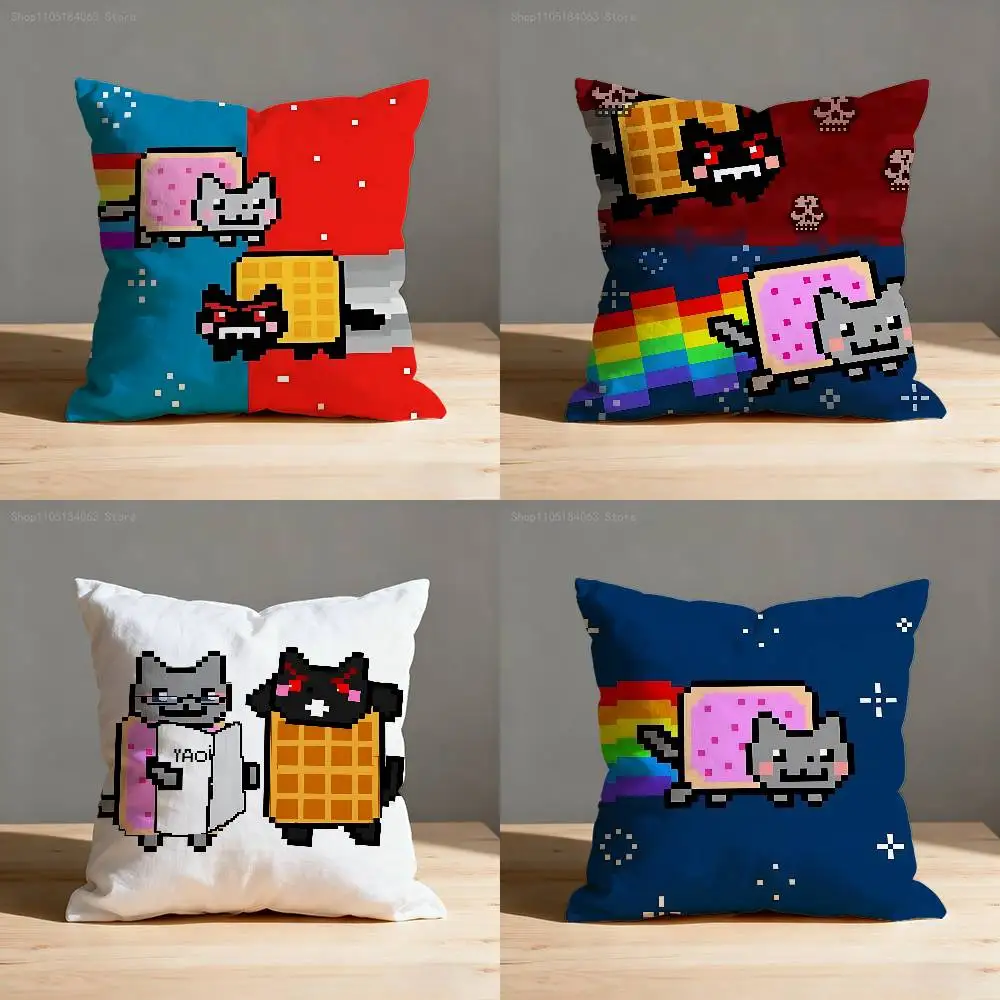 

N-Nyan Cat Throw Pillow Case For 45x45cm 55x55cm 30x30cm Square Car Pillowcase Home Bedchamber Decor Gift