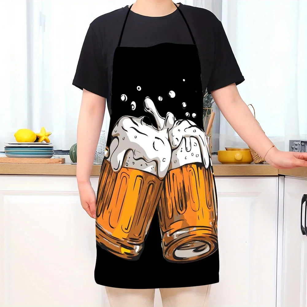 1 مريلة لمهرجان البيرة مع مطبوعات أكواب البيرة الإبداعية، مريلة طبخ متعة متينة ومريحة للتنظيف المنزلي، 50 × 70 سم