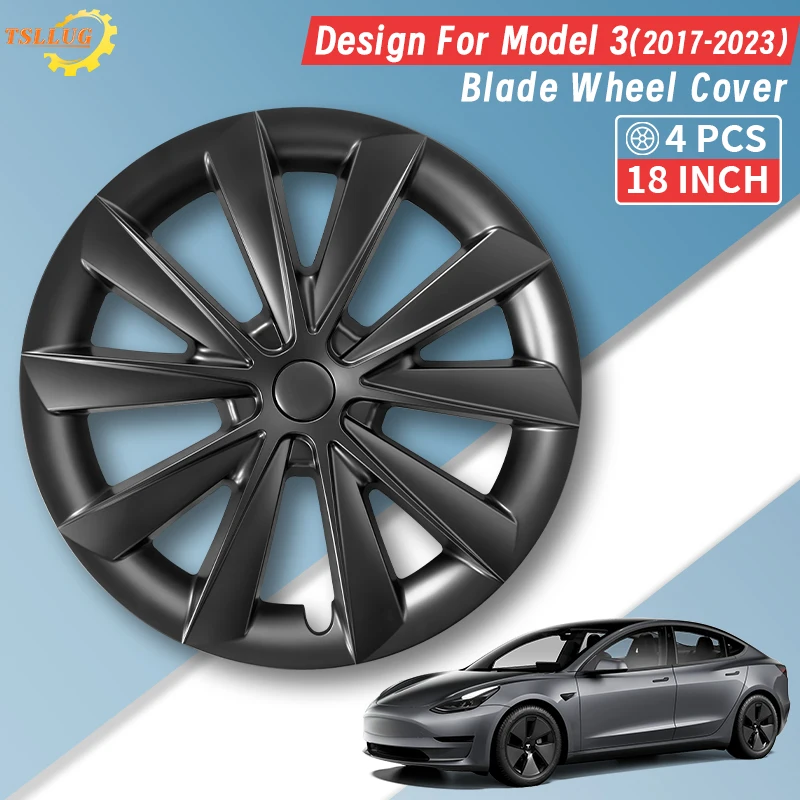 

4PCS for Tesla for Model 3 (2017-2023) 18 Inch Blade Wheel Cover Hubcaps Whirl Cap Rim Cover Replacement Wheel Cap Accessories
