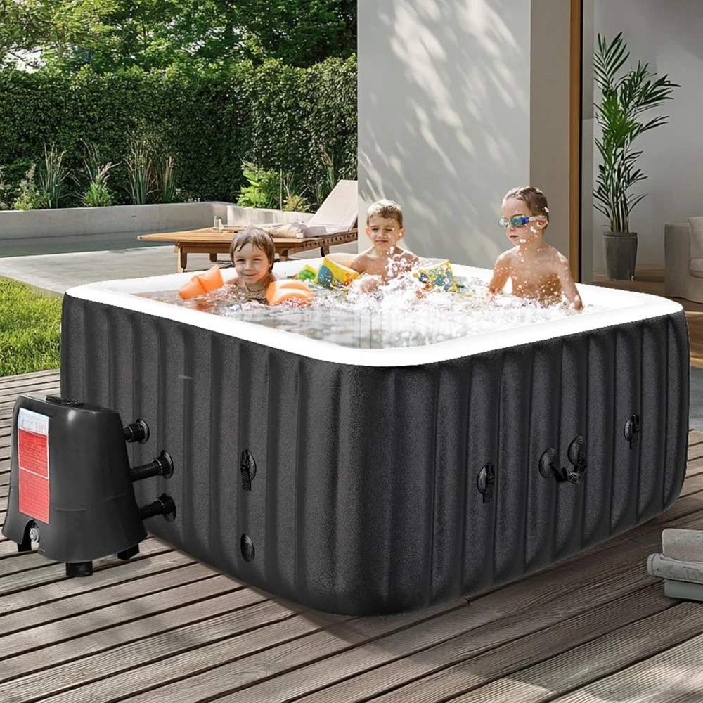 Inflatable Hot Tub,Outdoor Hot Tub,Portable Blow Up Spa Square Portable Hot Tub, 110 Soothing Bubble Air Jets, Cover, 2 Filter